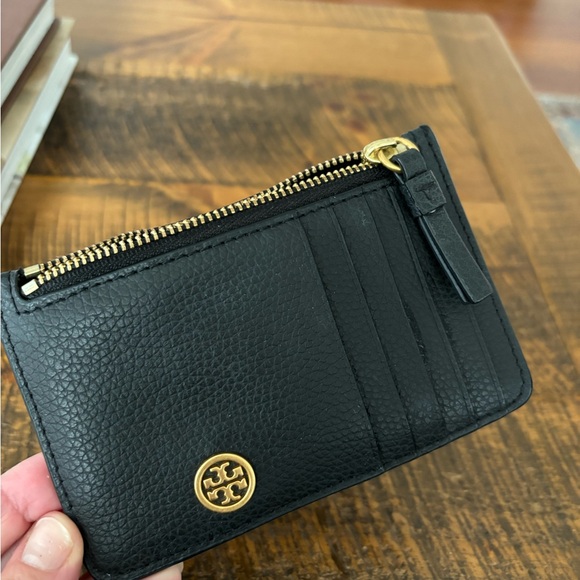 Tory Burch Black Walker Top Zip Card Case - Picture 3 of 8